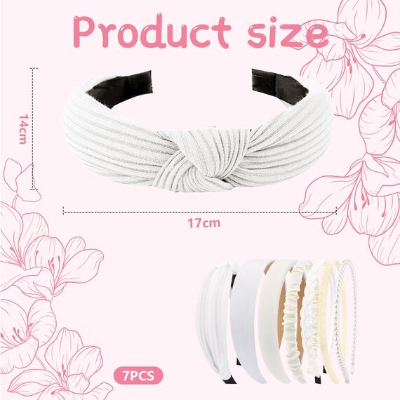 Kotkiddy 7 Stück Haarreifen Set Damen, verschiedene Modelle, Perlen Stirnbänder, Stirnbänd Kunststoff Haarreif Stirnbänder Haarband für Mädchen Damen (weiß)