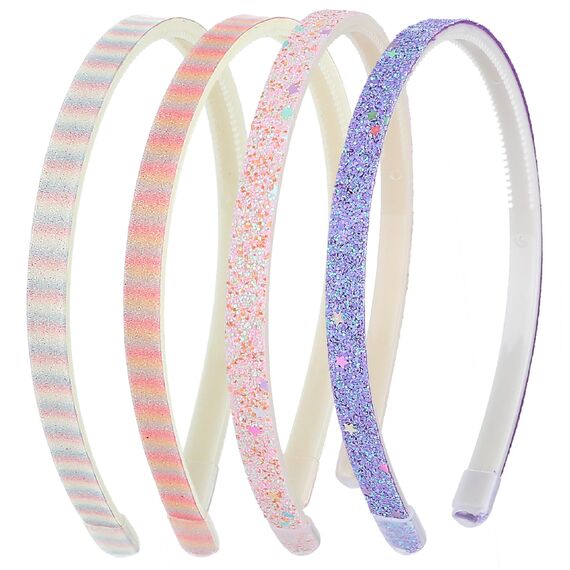 WLLHYF 4 Stück Glitzer-Haarband Buntes Haar-Accessoire Kunststoff Niedlich Rutschfest Glitzernd Konfetti Regenbogen-Haarbänder mit Zähnen für Kleine Mädchen (2 Streifen 2 Sterne)