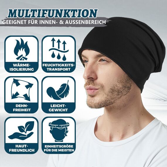 EINSKEY Slouch Beanie Mütze: Weich Dünne Baumwollmütze Damen Herren, Atmungsaktiv Jersey, Elastisch Longbeanie Alle Jahreszeiten, Ideal Chemo/Laufmütze​