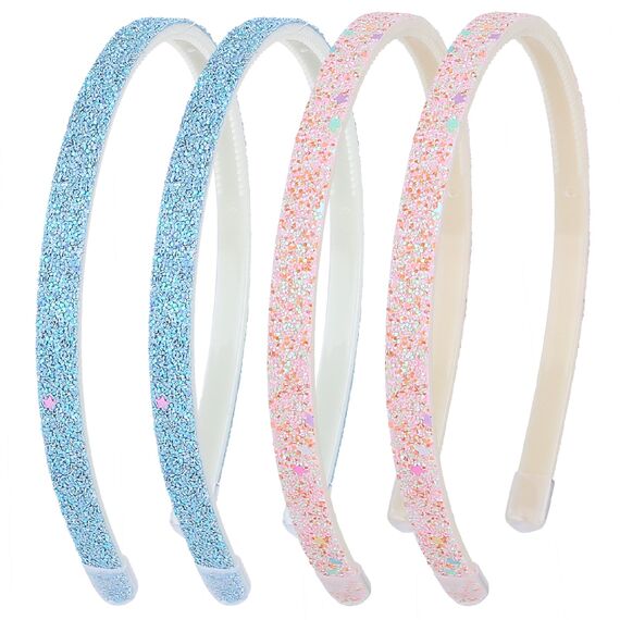 WLLHYF 4 Stück Glitzer-Haarband Buntes Haar-Accessoire Kunststoff Glitzernd Niedlich Rutschfest Dick Glitzernd Konfetti Regenbogen-Haarbänder mit Zähnen für Kleine Mädchen (Sterne Blau Rosa)