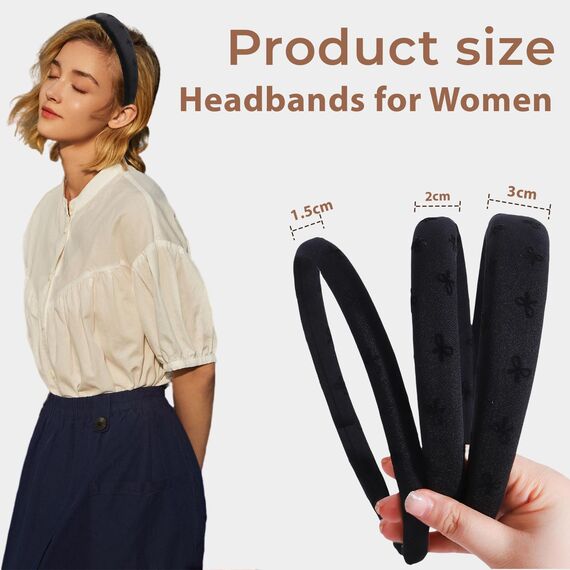 Goiern 3 Stück Kopfbänder für Frauen, Schwarzes Kopfband für Mädchen Schleifen-Muster Haarband Ohne Zähne Dicke Breite Kopfbänder Hoops Cute Haaraccessoires