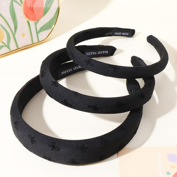 Goiern 3 Stück Kopfbänder für Frauen, Schwarzes Kopfband für Mädchen Schleifen-Muster Haarband Ohne Zähne Dicke Breite Kopfbänder Hoops Cute Haaraccessoires