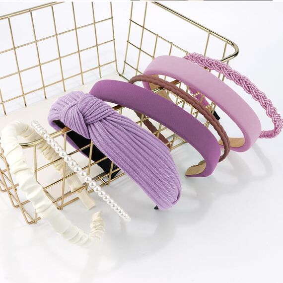 Kotkiddy 7 Stück Haarreifen Set Damen, verschiedene Modelle, Perlen Stirnbänder, Stirnbänd Kunststoff Haarreif Stirnbänder Haarband für Mädchen Damen (Lila)