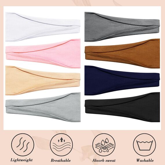 8 Stück Stirnband Damen, Sport Haarband Damen Haarbänder Schweißband Mischfarben Elastisch Headband Unisex für Yoga Fitness Joggen Workout
