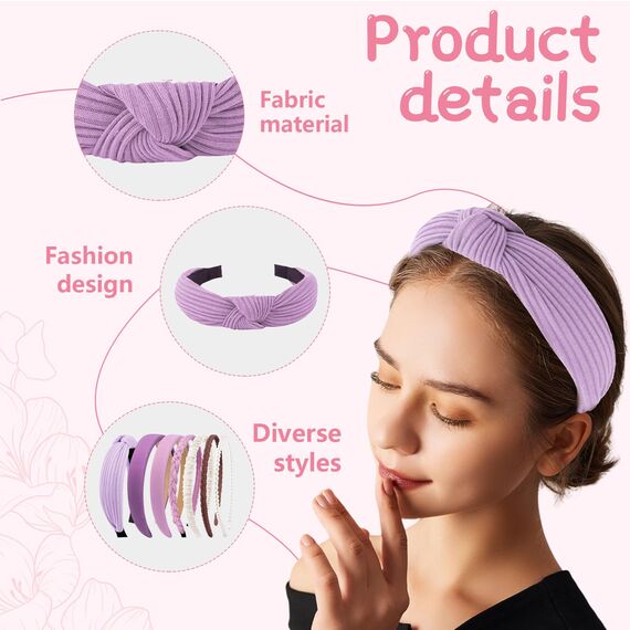 Kotkiddy 7 Stück Haarreifen Set Damen, verschiedene Modelle, Perlen Stirnbänder, Stirnbänd Kunststoff Haarreif Stirnbänder Haarband für Mädchen Damen (Lila)