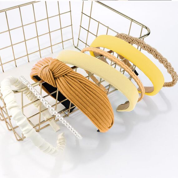 Kotkiddy 7 Stück Haarreifen Set Damen, verschiedene Modelle, Perlen Stirnbänder, Stirnbänd Kunststoff Haarreif Stirnbänder Haarband für Mädchen Damen (gelb)