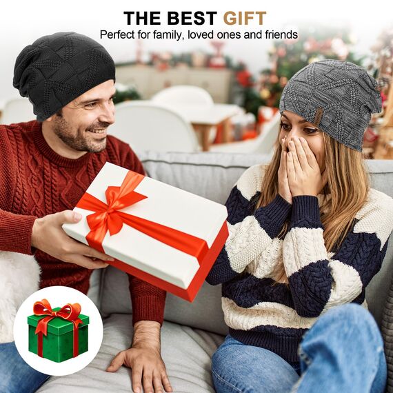 HAMUNI Mütze Damen - Atmungsaktiv Strickmütze Herren - Slouch Beanie Mütze mit Weichem Fleece Innenfutter - Unisex Wintermütze - Klassische Herren Damen Mütze für Herbst Winter Frühjahr (Hellgrau)