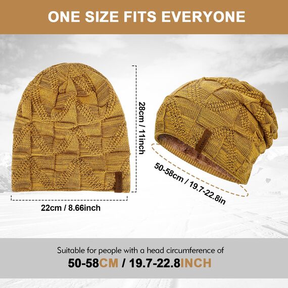 HAMUNI Mütze Damen - Atmungsaktiv Strickmütze Herren - Slouch Beanie Mütze mit Weichem Fleece Innenfutter - Unisex Wintermütze - Klassische Herren Damen Mütze für Herbst Winter Frühjahr (Gelb)