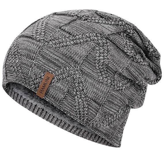 HAMUNI Mütze Damen - Atmungsaktiv Strickmütze Herren - Slouch Beanie Mütze mit Weichem Fleece Innenfutter - Unisex Wintermütze - Klassische Herren Damen Mütze für Herbst Winter Frühjahr (Hellgrau)