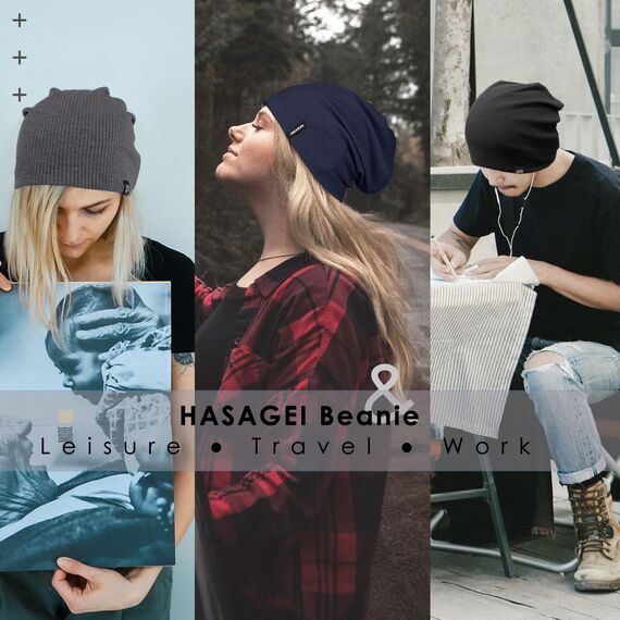 HASAGEI Mütze Herren Damen, Slouch Beanie Mütze Damen, Übergangszeit Weiche Leicht Modische Jersey Beanie, Unisex Warm Winter Mütze Ideal für Frühling Herbst und Winter (Marineblau)