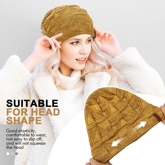 HAMUNI Mütze Damen - Atmungsaktiv Strickmütze Herren - Slouch Beanie Mütze mit Weichem Fleece Innenfutter - Unisex Wintermütze - Klassische Herren Damen Mütze für Herbst Winter Frühjahr (Gelb)