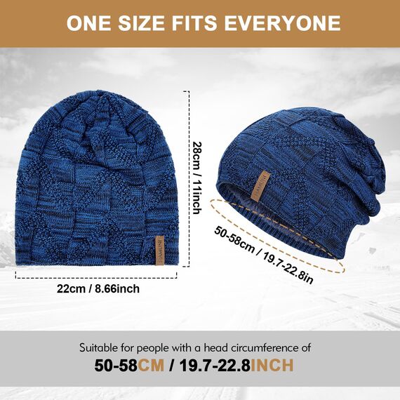 HAMUNI Mütze Damen - Atmungsaktiv Strickmütze Herren - Slouch Beanie Mütze mit Weichem Fleece Innenfutter - Unisex Wintermütze - Klassische Herren Damen Mütze für Herbst Winter Frühjahr (Marineblau)