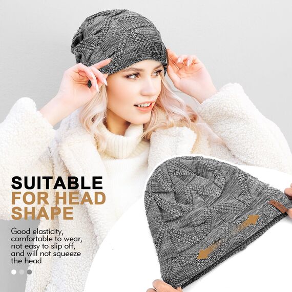 HAMUNI Mütze Damen - Atmungsaktiv Strickmütze Herren - Slouch Beanie Mütze mit Weichem Fleece Innenfutter - Unisex Wintermütze - Klassische Herren Damen Mütze für Herbst Winter Frühjahr (Hellgrau)