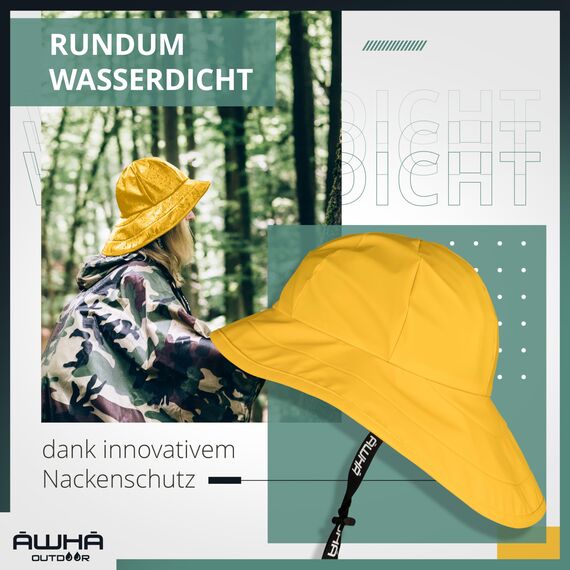 AWHA Südwester Regenhut gelb/Unisex - wasserdichte Mütze mit breiter Krempe und Ohrenklappen