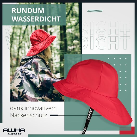 AWHA Südwester Regenhut rot/Unisex - wasserdichte Mütze mit breiter Krempe und Ohrenklappen