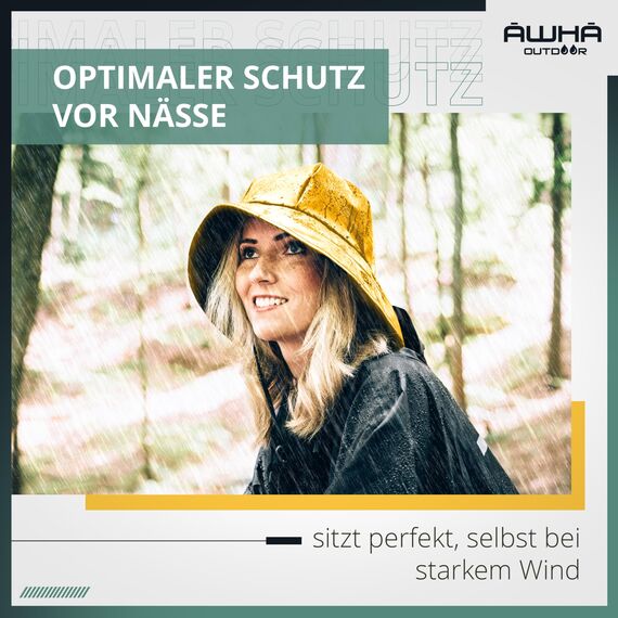 AWHA Südwester Regenhut gelb/Unisex - wasserdichte Mütze mit breiter Krempe und Ohrenklappen