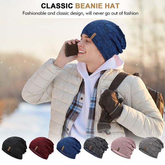 HAMUNI Mütze Damen - Atmungsaktiv Strickmütze Herren - Slouch Beanie Mütze mit Weichem Fleece Innenfutter - Unisex Wintermütze - Klassische Herren Damen Mütze für Herbst Winter Frühjahr (Marineblau)