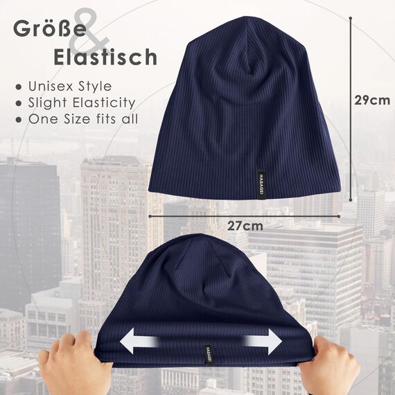 HASAGEI Mütze Herren Damen, Slouch Beanie Mütze Damen, Übergangszeit Weiche Leicht Modische Jersey Beanie, Unisex Warm Winter Mütze Ideal für Frühling Herbst und Winter (Marineblau)