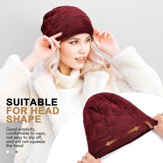 HAMUNI Mütze Damen - Atmungsaktiv Strickmütze Herren - Slouch Beanie Mütze mit Weichem Fleece Innenfutter - Unisex Wintermütze - Klassische Herren Damen Mütze für Herbst Winter Frühjahr (Weinrot)