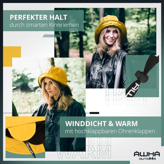 AWHA Südwester Regenhut gelb/Unisex - wasserdichte Mütze mit breiter Krempe und Ohrenklappen