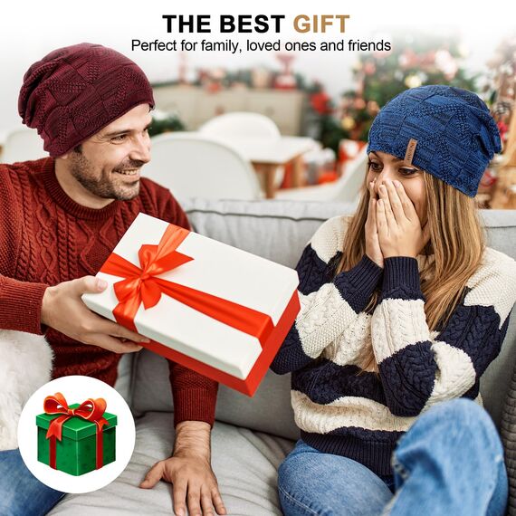 HAMUNI Mütze Damen - Atmungsaktiv Strickmütze Herren - Slouch Beanie Mütze mit Weichem Fleece Innenfutter - Unisex Wintermütze - Klassische Herren Damen Mütze für Herbst Winter Frühjahr (Marineblau)