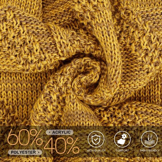 HAMUNI Mütze Damen - Atmungsaktiv Strickmütze Herren - Slouch Beanie Mütze mit Weichem Fleece Innenfutter - Unisex Wintermütze - Klassische Herren Damen Mütze für Herbst Winter Frühjahr (Gelb)