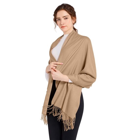 ELF KUCKUCK Schal Damen Winter Baumwolle Winterschal Pashmina Halstuch, Beige