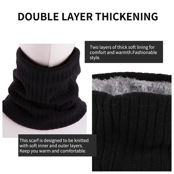 HGDGears Fleece Halswärmer Winddicht Thermo Gestrickt Schlauchschal für Herren Damen Dicker Winter Kaltes Wetter Gestrickter Kreis Schal für Outdoor Sport (schwarz)