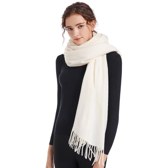 ELF KUCKUCK Schal Damen Winter Baumwolle Winterschal Pashmina Halstuch Frauen, Cremeweiß