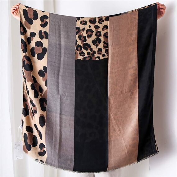 KRUIHAN Leopardenmuster Damen Schal Winterschal - Pashmina Seidenschal,Umhangtuch Weich,Elegant Lange Hochzeit Party Zubehör,Geschenke für Frauen (Stil A-Braun)