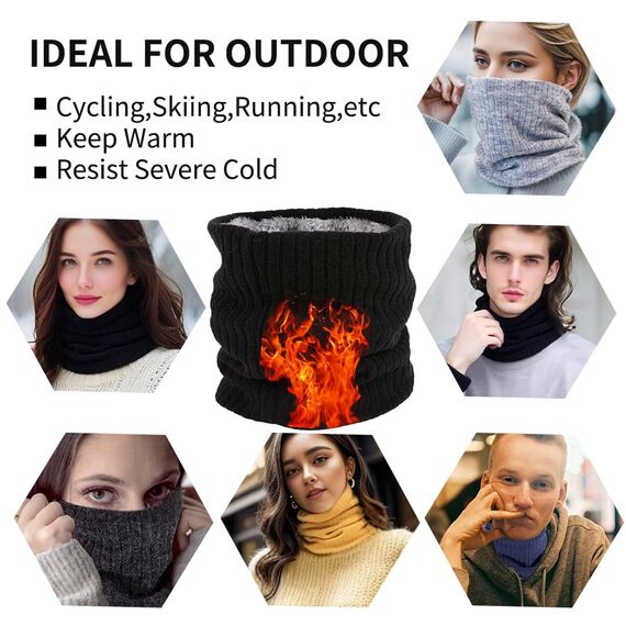 HGDGears Fleece Halswärmer Winddicht Thermo Gestrickt Schlauchschal für Herren Damen Dicker Winter Kaltes Wetter Gestrickter Kreis Schal für Outdoor Sport (schwarz)