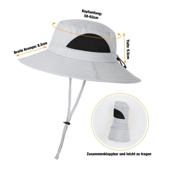 Wmcaps Sonnenhut Herren UV Schutz, Breite Krempe Wanderhut Damen Outdoor, Faltbar Safari Sonnenschutz Hut（Hellgrau）