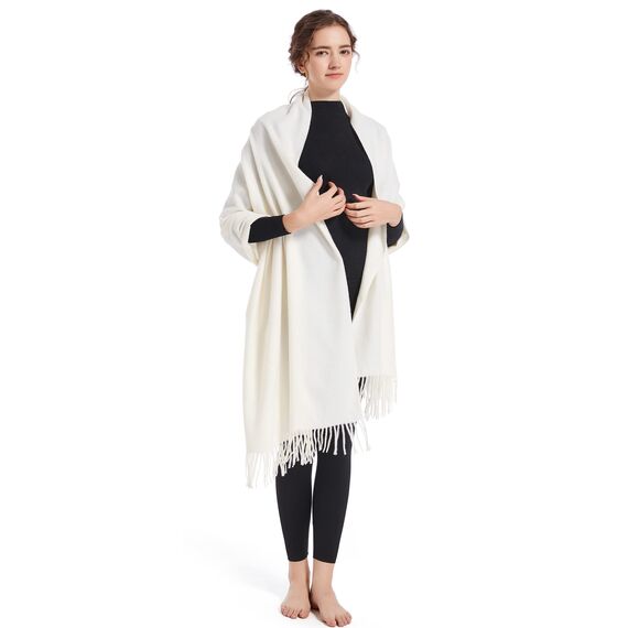 ELF KUCKUCK Schal Damen Winter Baumwolle Winterschal Pashmina Halstuch Frauen, Cremeweiß