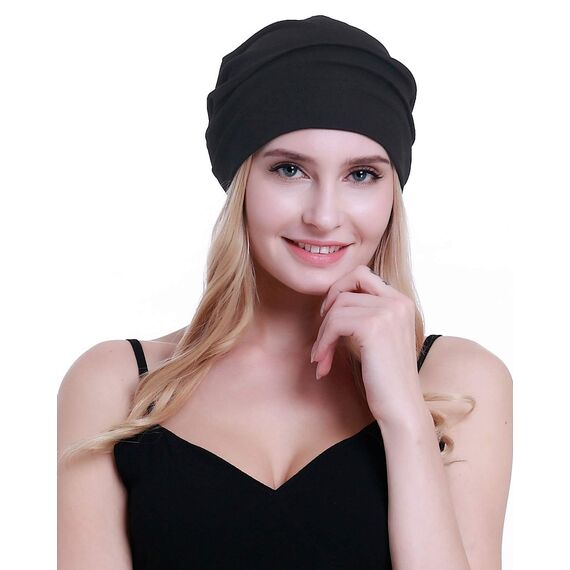 osvyo Baumwolle Chemo Hüte Soft Caps Krebs Kopfbedeckungen für Frauen Haarausfall versiegelt Verpackung SCHWARZ