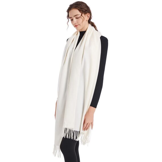 ELF KUCKUCK Schal Damen Winter Baumwolle Winterschal Pashmina Halstuch Frauen, Cremeweiß