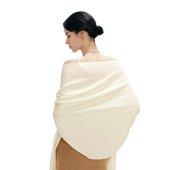 MaaMgic Schal Damen Warm Winter Herbst unifarben Baumwolle mit quasten/fransen, 20+ Farben Einfarbig & Kariert Pashmina Stola Schals MEHRWEG,Sahneweiß NICHT reinweiß