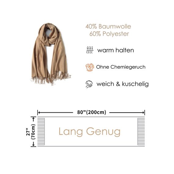 ELF KUCKUCK Schal Damen Winter Baumwolle Winterschal Pashmina, Dunkel Kaffee