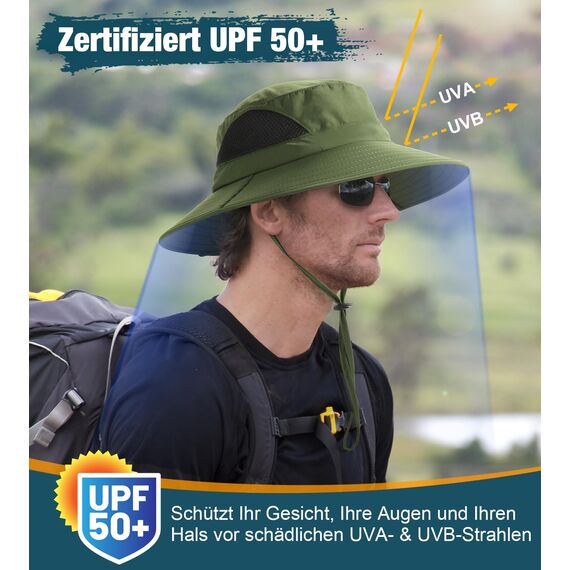 Wmcaps Sonnenhut Herren UV Schutz, Breite Krempe Wanderhut Damen Outdoor, Faltbar Safari Sonnenschutz Hut（Marineblau）