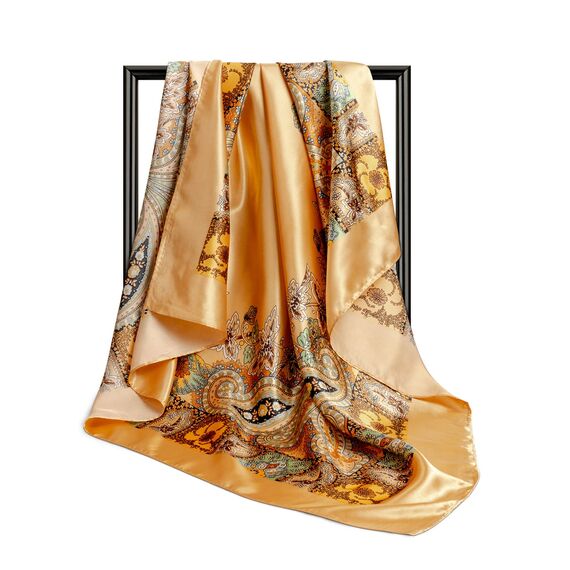 DRESHOW 90x90cm Große Quadratische Schals für Damen 4 Stück Seide Kopftuch Bandanas Haartuch Halstuch Haarschmuck