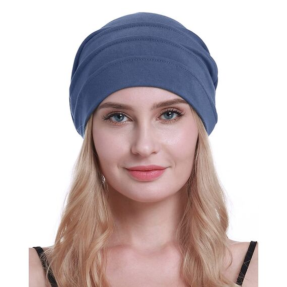 osvyo Baumwolle Chemo Hüte Soft Caps Krebs Kopfbedeckungen für Frauen Haarausfall versiegelt Verpackung BLAU GRAU