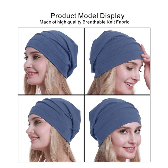 osvyo Baumwolle Chemo Hüte Soft Caps Krebs Kopfbedeckungen für Frauen Haarausfall versiegelt Verpackung BLAU GRAU