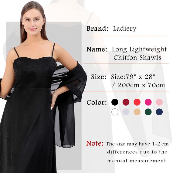 Ladiery Sheer Chiffon Tücher und Wraps für Abendkleider, Damen leichter weicher Schal für Hochzeit Braut Schultertuch
