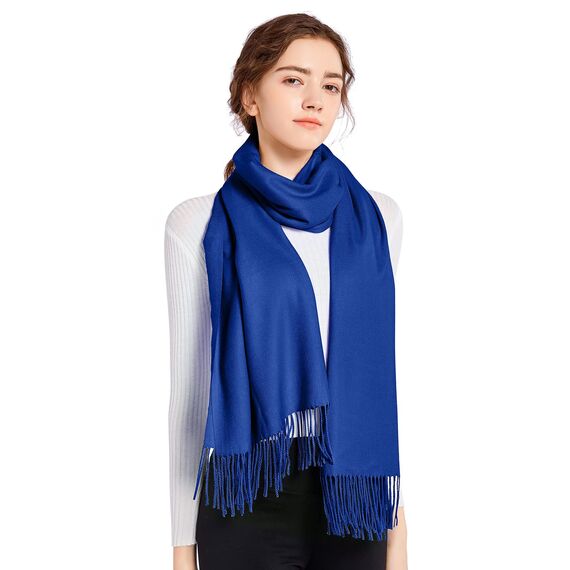 ELF KUCKUCK Schal Damen Winter Baumwolle Winterschal Pashmina, Geschenke für Frauen Freundin Mama, Königsblau