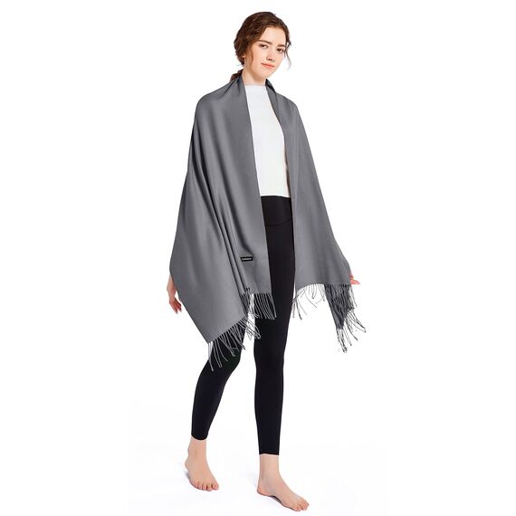 ELF KUCKUCK Schal Damen Winter Baumwolle Winterschal Pashmina, Geschenke für Frauen Freundin Mama, Dunkelgrau