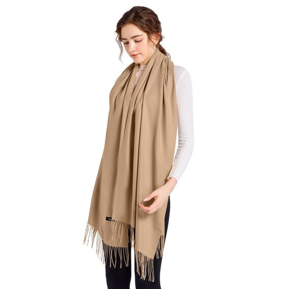 ELF KUCKUCK Schal Damen Winter Baumwolle Winterschal Pashmina Halstuch, Beige