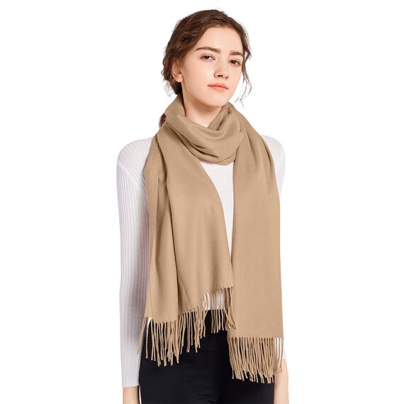 ELF KUCKUCK Schal Damen Winter Baumwolle Winterschal Pashmina Halstuch, Beige