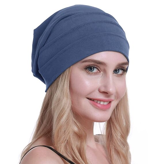 osvyo Baumwolle Chemo Hüte Soft Caps Krebs Kopfbedeckungen für Frauen Haarausfall versiegelt Verpackung BLAU GRAU