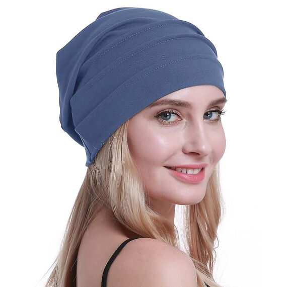 osvyo Baumwolle Chemo Hüte Soft Caps Krebs Kopfbedeckungen für Frauen Haarausfall versiegelt Verpackung BLAU GRAU