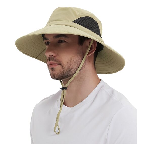 Wmcaps Sonnenhut Herren UV Schutz, Breite Krempe Wanderhut Damen Outdoor, Faltbar Safari Sonnenschutz Hut（Khaki）