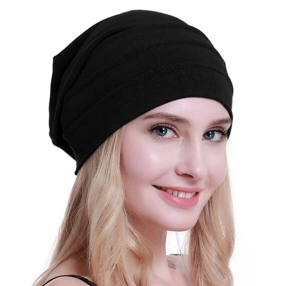 osvyo Baumwolle Chemo Hüte Soft Caps Krebs Kopfbedeckungen für Frauen Haarausfall versiegelt Verpackung SCHWARZ